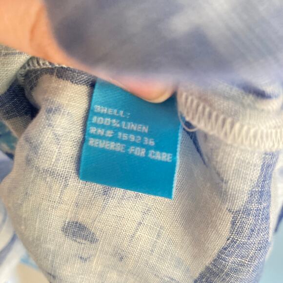 J McLaughlin Womens XS Blue 100% Linen Print Button Down Shirt Beachy Coastal - Picture 7 of 9